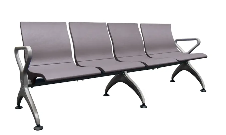 RAINBOW - 4, polyuretanová lavice do čekárny, 4-sedák, šedá, kostra stříbrná